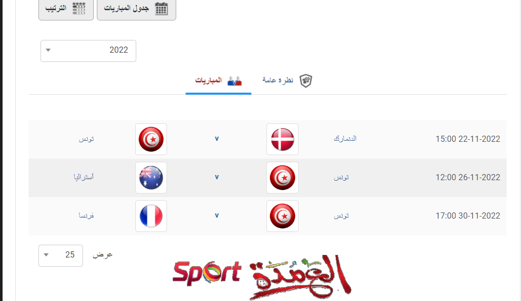 جدول مباريات منتخب تونس